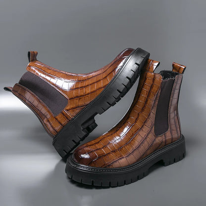 Street Style Pointed Toes Chelsea Boots Stylish Leather Ankle Boots Fashion High Top Shoes Party Business Motorcycle Boots Botas.