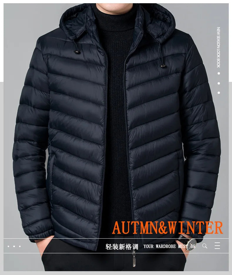 New Autumn Men's Thin Cotton Jacket Ribs Middle-aged and Elderly Hooded Cotton.