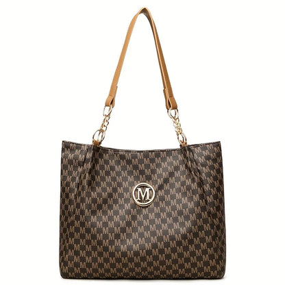 Vintage Geometric Tote Bag Synthetic Leather Letter "M" Design for Women Handbag Shoulder Bag Large Capacity Shopping Travel Bag.