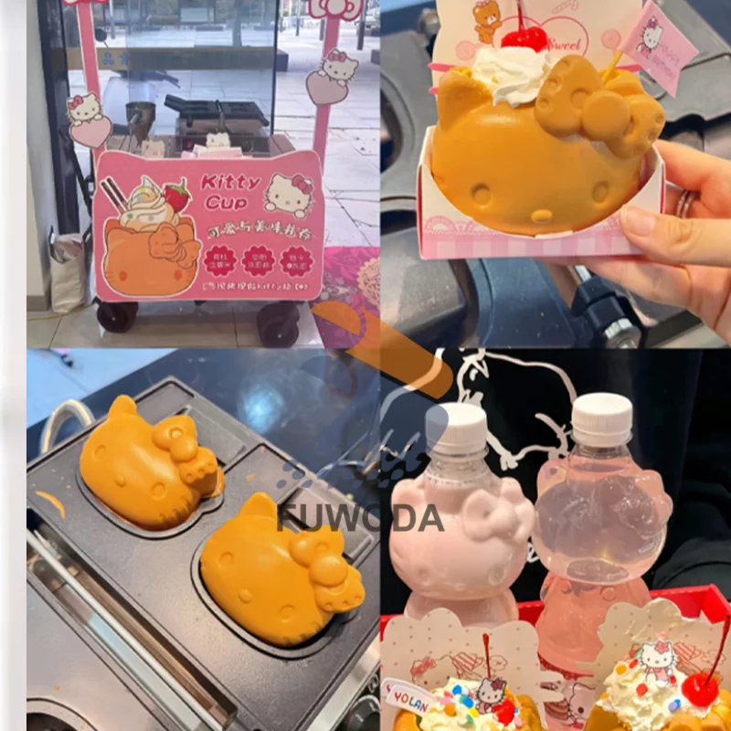 High Cost-Performance Electric Heating Waffle Making Machine Kitty Shaped Non-Stick Snack Cake Machine Open Mouth Waffle Maker.