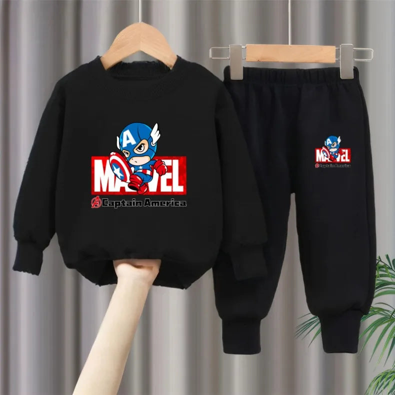 Marvel Spring/autumn Children's Clothing  Sets Captain America Boys O Neck Hoodies Pants Two Piece Casual Pullover Set for Kids.