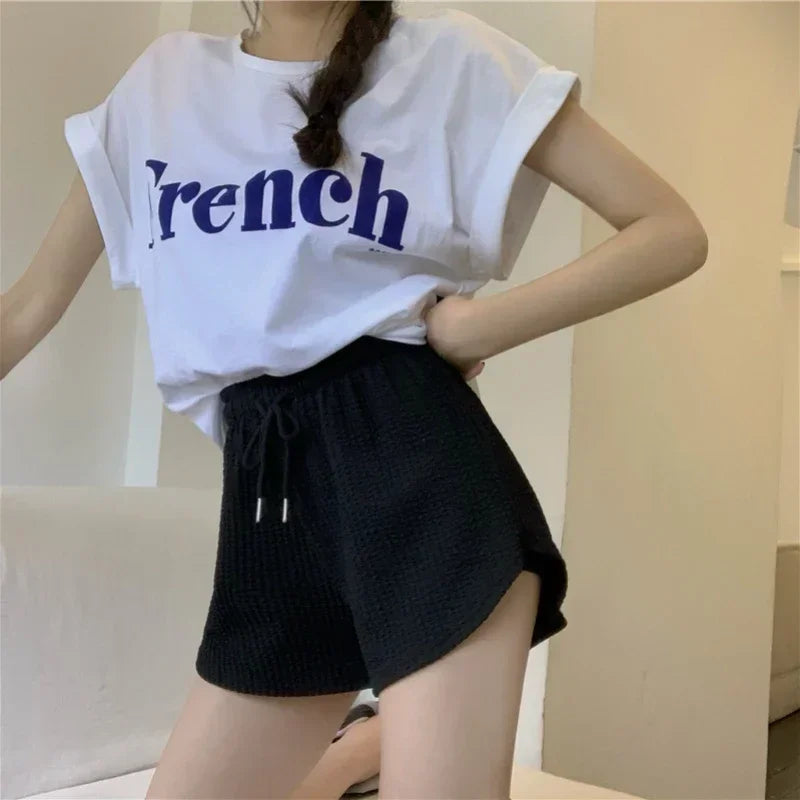 Women Gym Fitness Running Shorts Women's Summer Thin Style Loose Casual Large Size Wide Leg High Waist A-word Sports Hot Pants.