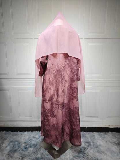 Ramadan Eid Tie Dye Butterfly Bow Muslim Modest Kimono Abaya Damen Dubai Luxury Islam Women Kebaya With Hijab Kaftan Robe Femme.