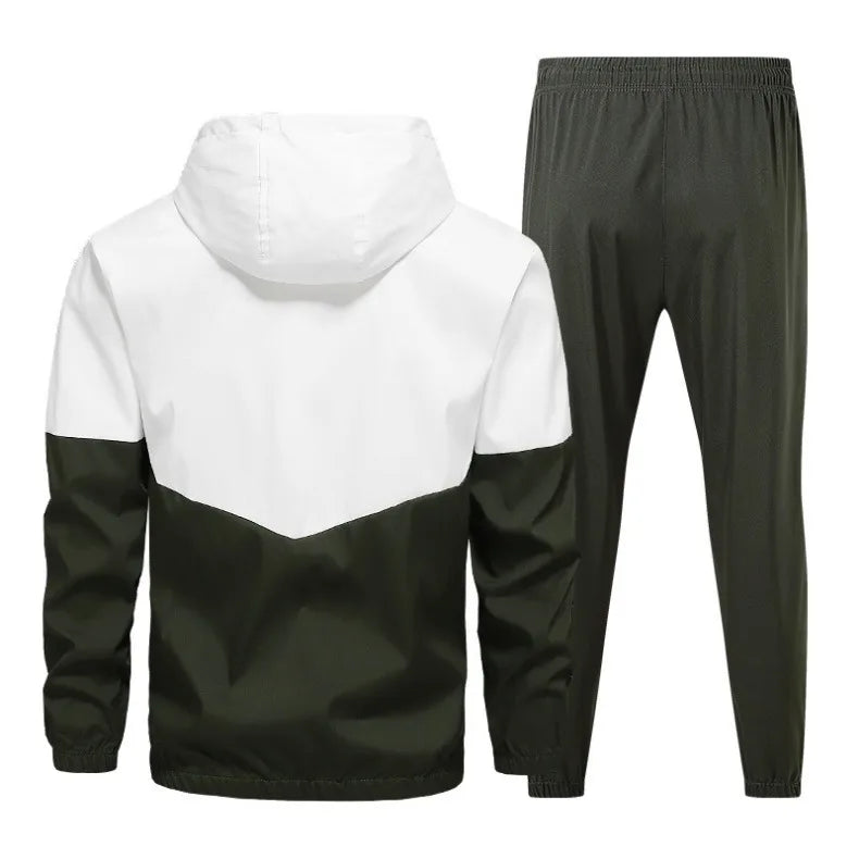 Spring and Autumn Men's Hooded Sports Leisure 2-piece Sets New Fashion Jacket and Pants Hip Hop Casual Running Sportswear Men.