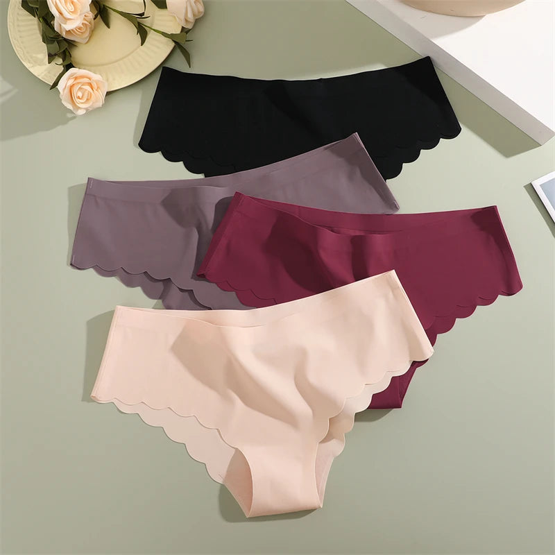 5PCS/Set Seamless Ruffle Waist Underwear for Women Sexy Ice Silk Breathable Panties Female Low Rise Stretchy Briefs Lingeries.