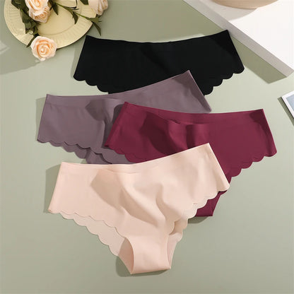 5PCS/Set Seamless Ruffle Waist Underwear for Women Sexy Ice Silk Breathable Panties Female Low Rise Stretchy Briefs Lingeries.