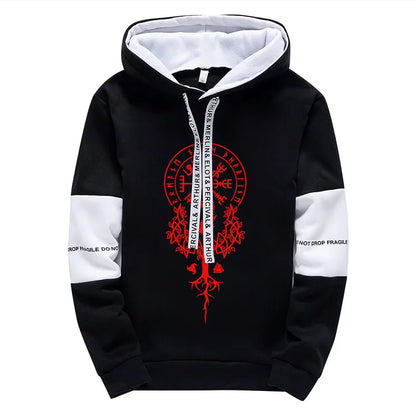 2025 Trendy Mens Tracksuit Hooded Sweatpants Viking Raven Print Autumn Winter Casual Sportswear Jogging Outfit Clothes for Man.