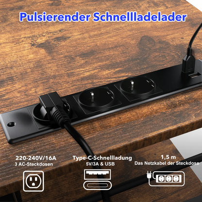 L-förmiger Schreibtisch im Industrial-Stil, 140/230cm, Verstellbarer Computertisch mit Ablagen & Integrierter Steckdose