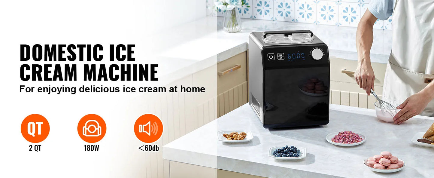 SucceBuy Upright Automatic Ice Cream Maker with Built-in Compressor 2 Quart No Pre-freezing Fruit Yogurt Machine 4 Modes.