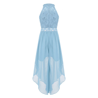 Sommer Mädchen Ärmellosen Chiffon Maxi Kleid Shiny Perlen Spitze Gebaut-in Shorts Party Kleid für Hochzeit Geburtstag Dance Leistung.