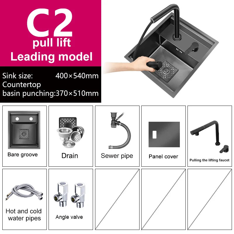 Stainless Steel Kitchen Sink Concealed Mini Single Sink Apartment Bar Multifunctional Hand Wash Fruit and Vegetable Basin