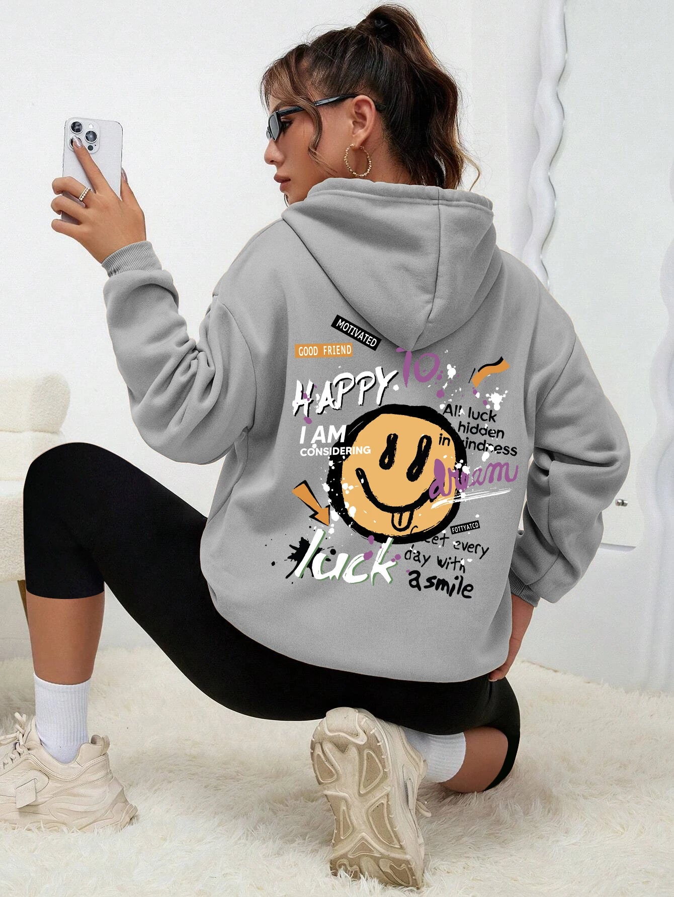 Interesting Graffiti Printing Women Hoodie Fashion Street Hoody Casual Versatile Sweatshirt Autumn Fleece S-Xxl Female Clothing.