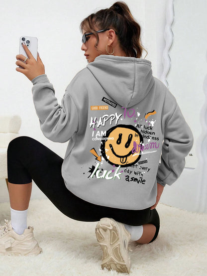 Interesting Graffiti Printing Women Hoodie Fashion Street Hoody Casual Versatile Sweatshirt Autumn Fleece S-Xxl Female Clothing.