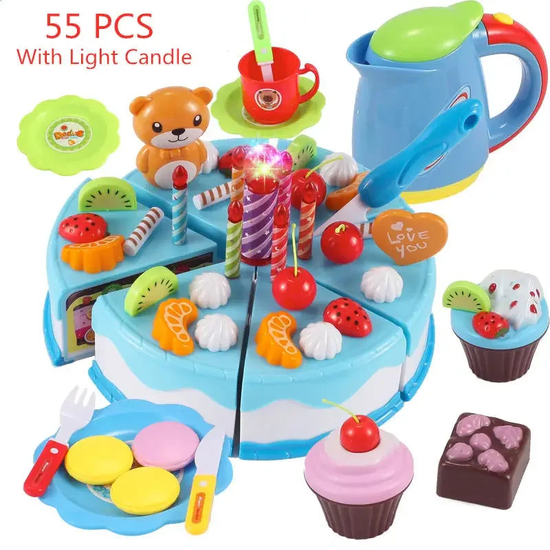 Kitchen Coffee Pretend Play Tea Set Children Toy Food Cake Model Girl Simulation Utensils Cut Kids Play House Birthday Cake Toys