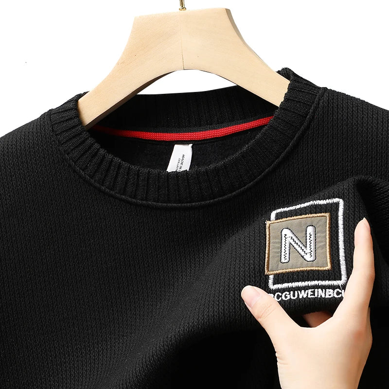 New Men's Fashion Sweater Autumn Winter Fleece Lined Clothes Thickened Pullover Crew Neck Knitted Pullovers Knitwear.