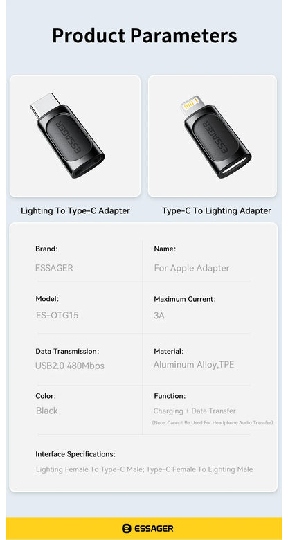 Essager Lighting To Type C OTG Adapter USB Type C To lighting PD 20W Fast Charging For iPhone 15 14 13 12 Pro Max ios Converter.