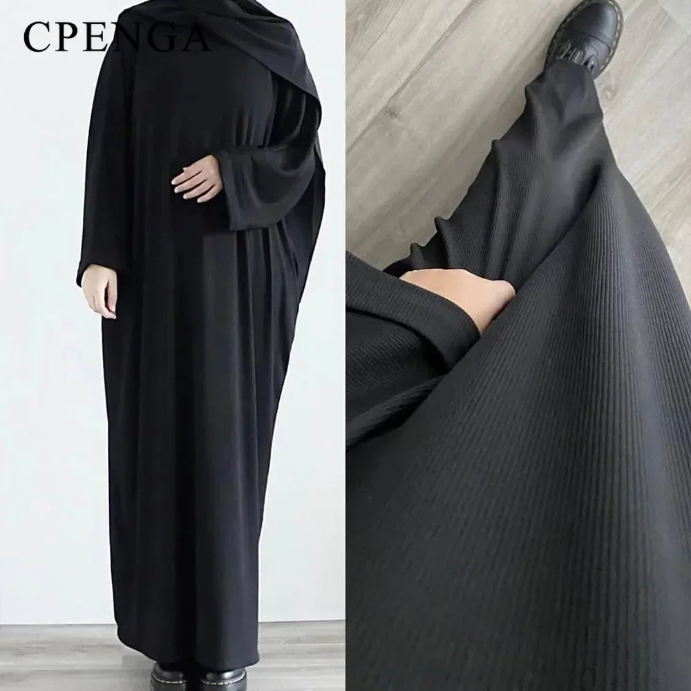 2023 Autumn Winter Knitted Dress Muslim Women Abaya Female Arabic Turkey Modest Dresses New Warm Long Robe Islam Clothing.