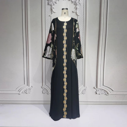 Uni Muslim Embroidery Petal Sleeve Dresses Women's Jalabiya Ramadan Moroccan Dubai Fashion Kebaya Casual Loose Abayas 2025.