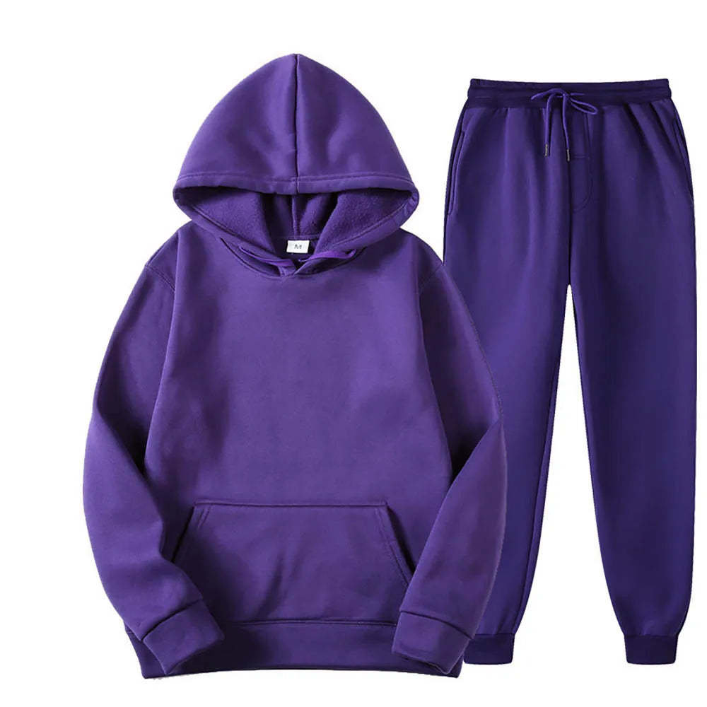 Men Tracksuit 2 Pieces Sets Hooded Sweatshirt +Drawstring Pants Male Hoodies Running Sportswear Men Women Autumn Sportwear.