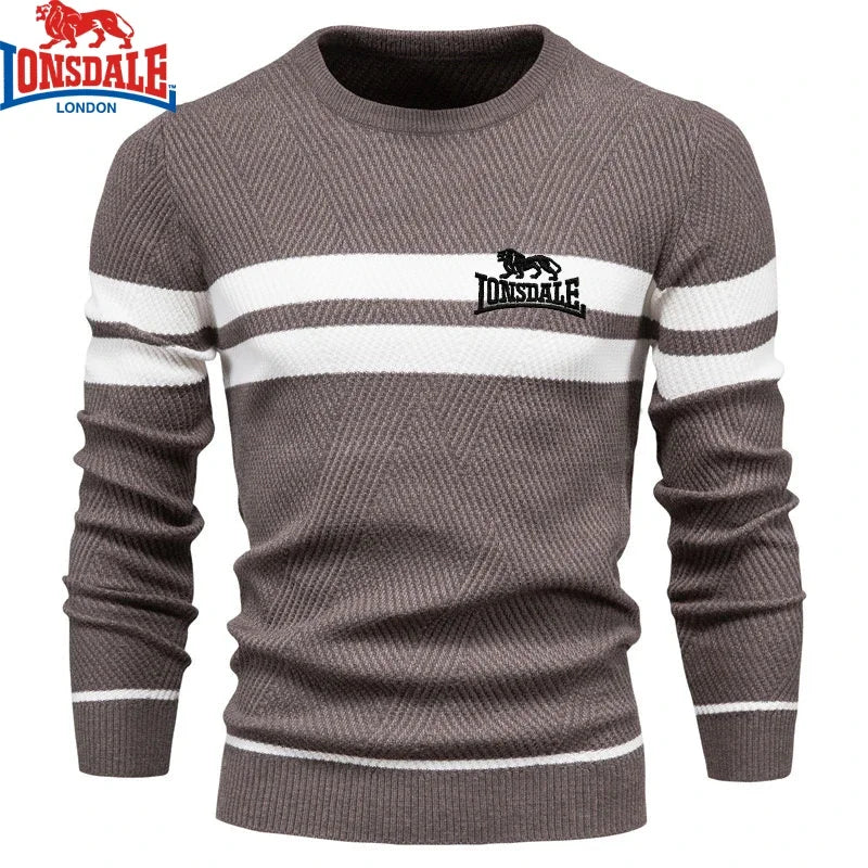 Embroidered LONSDALE Mens Boys Winter Stripe Sweater Thick Warm Pullovers Men's O-neck Basic Casual Slim Comfortable Sweaters.