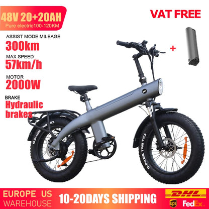 HUANCI Q3 Mountain Electric bicycle 2000W 60KM/H removable battery electric bike 48V 20AH Ebike 20Inch fat tire Off-Road e bike