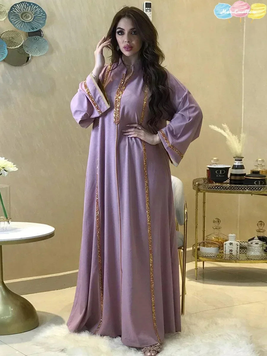 Ramadan Abaya Femme Musulmane marok kanis chen Kaftan für Frau Mode feste Diamanten voller Ärmel lose türkische Dubai Robe.