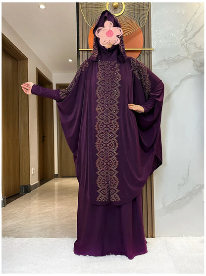 Two Piece Set Dress  Hijab Long Khimar Skirt Sets Islamic Niqab jilbab Women Eid Morocco Muslim Abaya Set Women Prayer Garment