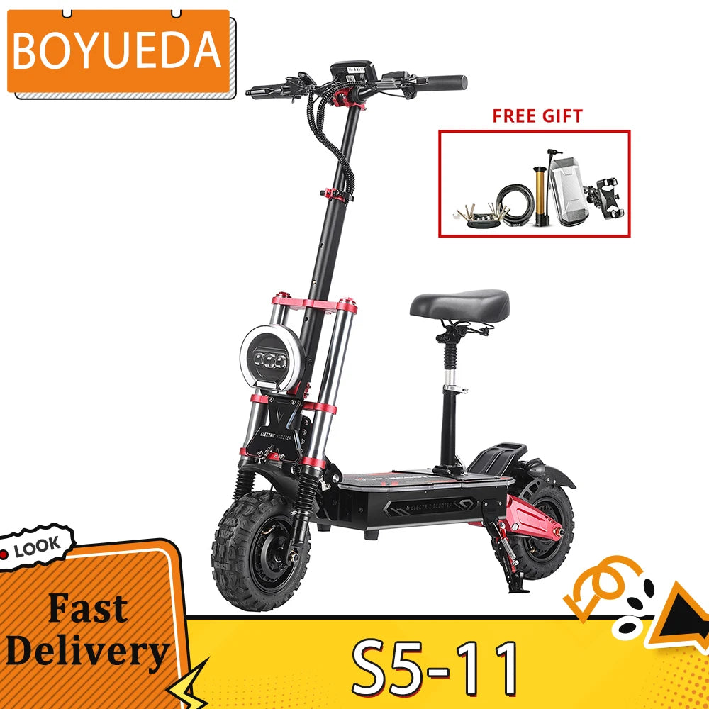 BOYUEDA S5-11 Electric Scooter, 2*3000W Motor, 60V 38AH Battery, 11-inch Tire, 85km/h Max Speed, Dual Hydraulic Disc Brakes.
