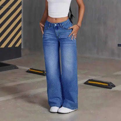 Denim Pant Women Mom Jeans Wide Leg Long Pants High Waist Straight Trousers Y2k Streetwear Elegant Splice Club Punk Casual.