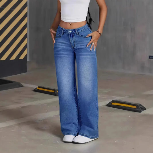 Denim Pant Women Mom Jeans Wide Leg Long Pants High Waist Straight Trousers Y2k Streetwear Elegant Splice Club Punk Casual.