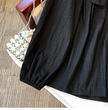 2025 French Large Size Long Sleeve O-neck Solid Color Loose Ruffle Shirt Ladies Spring Autumn Plus Size Blouses for Women