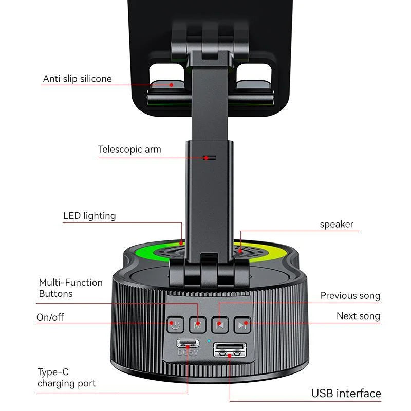 New Cell Phone Holder Stand With LDE Light Bluetooth Speaker Adjustable Tablet Bracket Support Portable Wireless Loudspeaker.