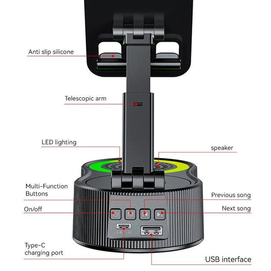 New Cell Phone Holder Stand With LDE Light Bluetooth Speaker Adjustable Tablet Bracket Support Portable Wireless Loudspeaker.