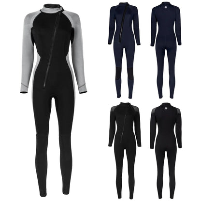Women 3mm Neoprene One-Piece Thermal Wetsuit Mock Neck Long Sleeve Front Zipper Jumpsuit for Swimming Surfing Snorkeling Diving.