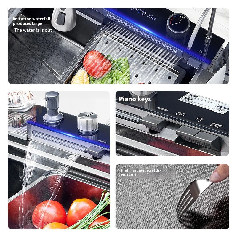 Stainless Steel Kitchen Sink Large Size Single Slot Multifunctional With Trash Can and Drain Rack Household Wash Dish Basin