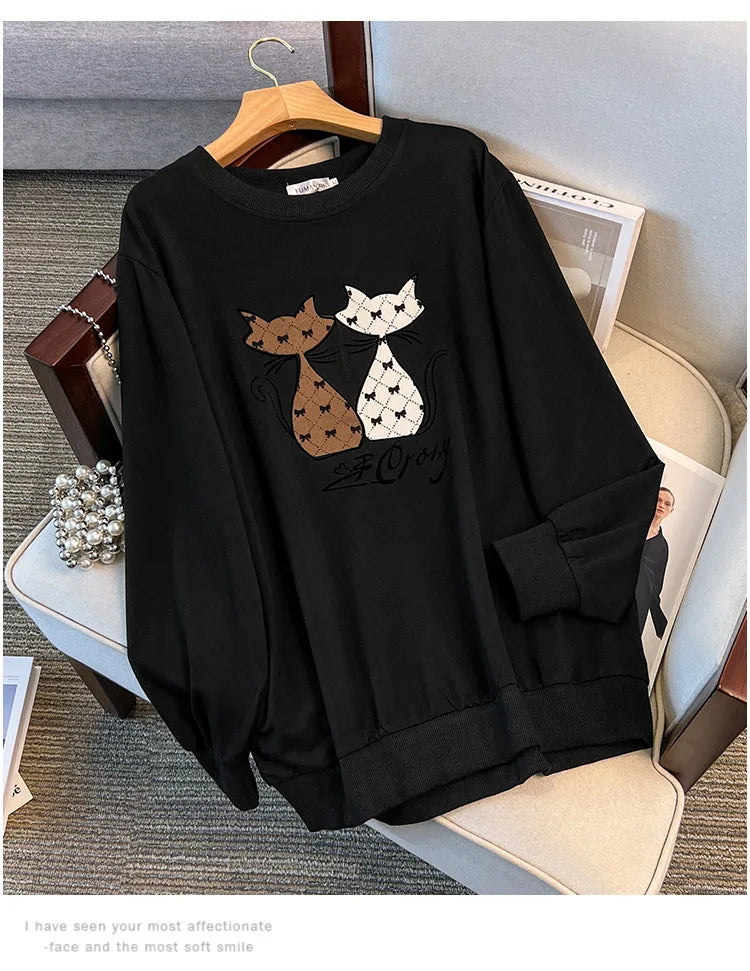 175 kg Plus Size Damen Büste 170 Herbst Cartoon Langarm Sweatshirt Schwarz Grau 5XL 6XL 7XL 8XL 9XL