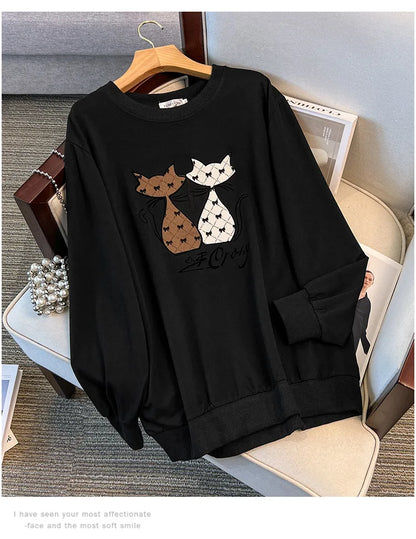 175 kg Plus Size Damen Büste 170 Herbst Cartoon Langarm Sweatshirt Schwarz Grau 5XL 6XL 7XL 8XL 9XL
