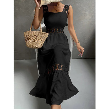 Weiße Lange Kleid Frauen Sommer Sexy Sleeveless Backless Maxi Kleider Damen Elegante Hohle Heraus Spitze Kleid Boho Sommerkleid Vestidos.