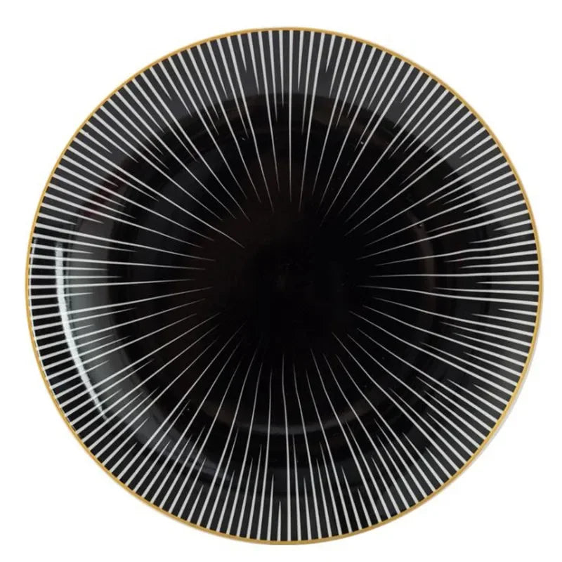 Geometric Design Gold Plating Meal Plate Porcelain Kitchen Dinner Plates Ceramics Food Tray Salad Dish 6/8/10 Inch 1Pcs