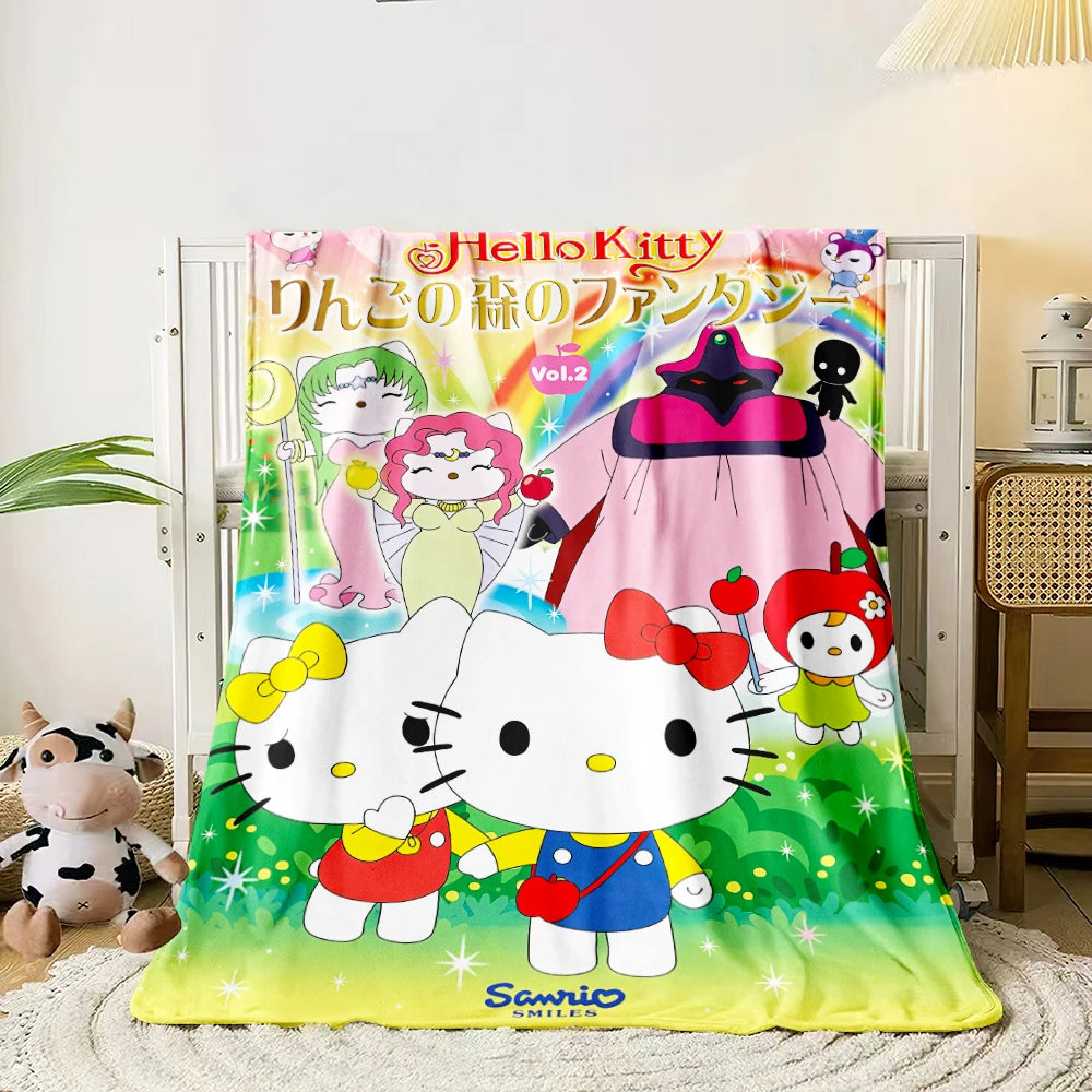 Sanrio HelloKitty Cute HD Printed Flannel Thin Blanket.Four Season Blanket.for Sofa,beds,living Rooms,travel Picnic Blanket Gift.