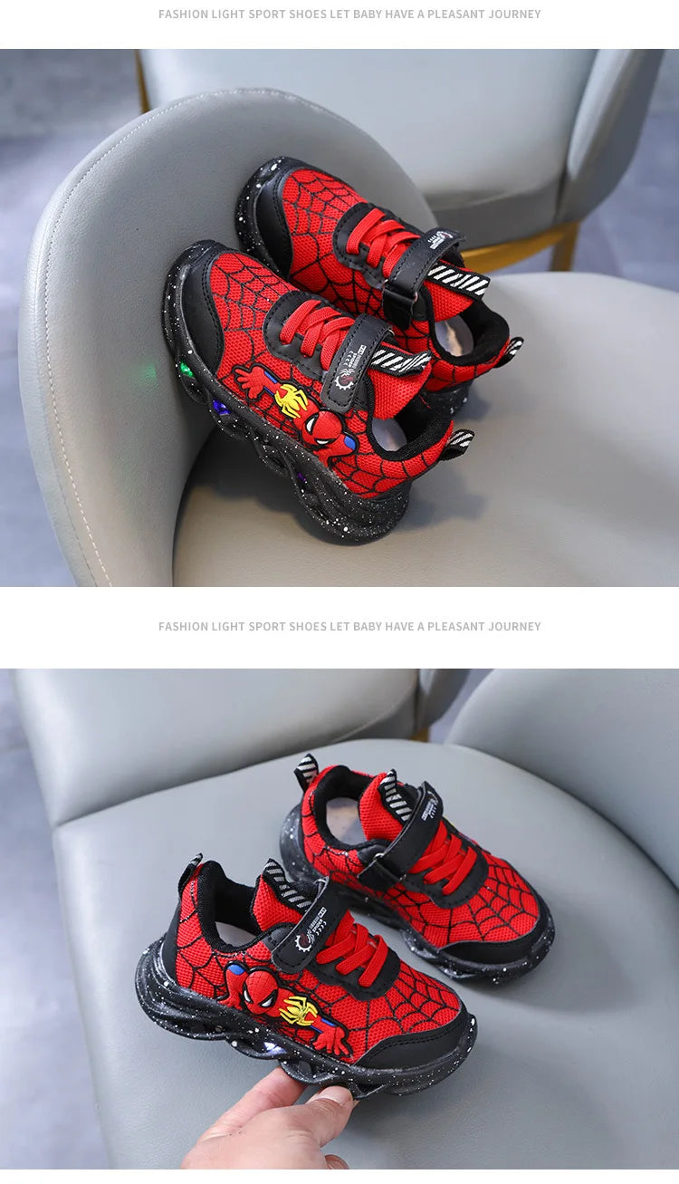 Disney LED Casual Sneakers Red Black For Spring Boys Mesh Outdoor Shoes Children Lighted Non-slip Shoes Size 21-30.