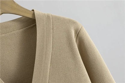 2 Piece Sets Muslim Ensemble Knitting Outfits Women Cardigan Sweater Buttons Pockets Knit Wide Leg Pants Suit Casual Knitwear.