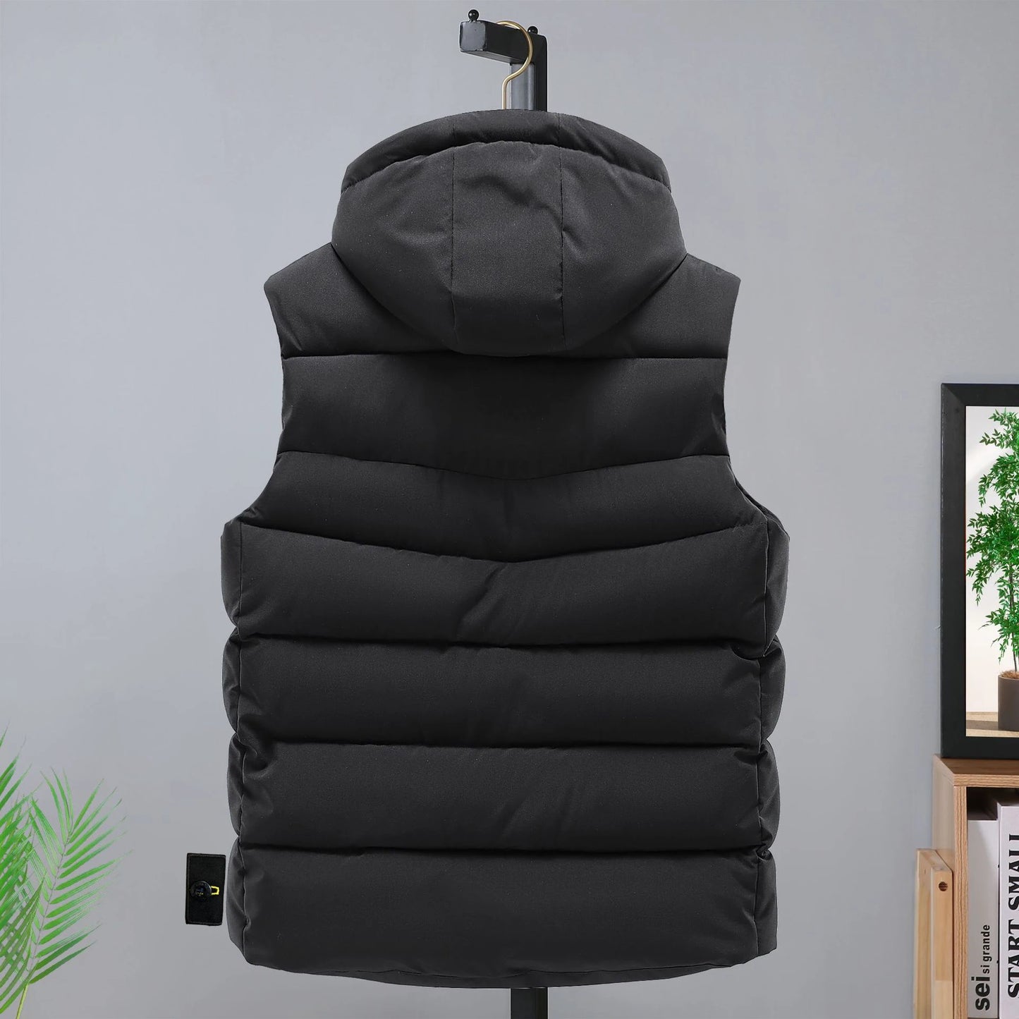Compass Button Patch Style Men's Stand-up Collar Down Cotton Casual Vest Windproof Men's Jacket Slim Men's Hooded hat Wear.