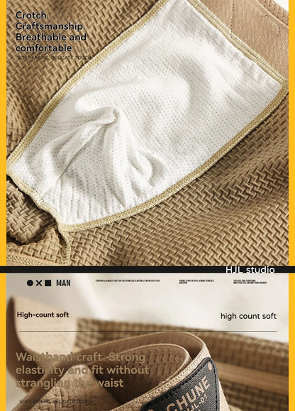 3 Teile/paket Mode Eis Seide Gestrickte Plaid Boxer Atmungsaktive Komfort Mesh Gabelung Unterhose Super Weiche Hohe Elastische männer Höschen