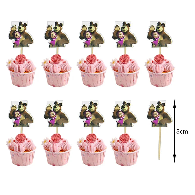 Mashas und Bär Geburtstag Party Dekoration Cartoon Thema Luftballons Kinder Event liefert Einweggeschirr Hintergrund.