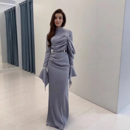 Elegante Y2K Mode Lange Flare Hülse V-ausschnitt Floral Schlitz Party Abendkleid Robe Vintage Frauen Falten Langes Kleid.