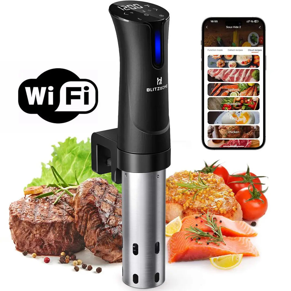 BlitzHome SV2209 1100W Sous Vide Cooker WIFI APP Control Thermal Immersion Circulator Machine with Digital LCD Display Time EU.