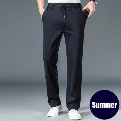 10XL Big Size Men's Summer Casual Pants Straight Fit Elastic Waist Trouser Male Classic Office Plus Large Stretch Zipper Pocket