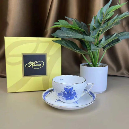 Flower Basket Coffee Cup and Saucer Set Ceramic Cup Saucer Gift Box Bone China Afternoon Tea Pastoral Flower Home Drinkware