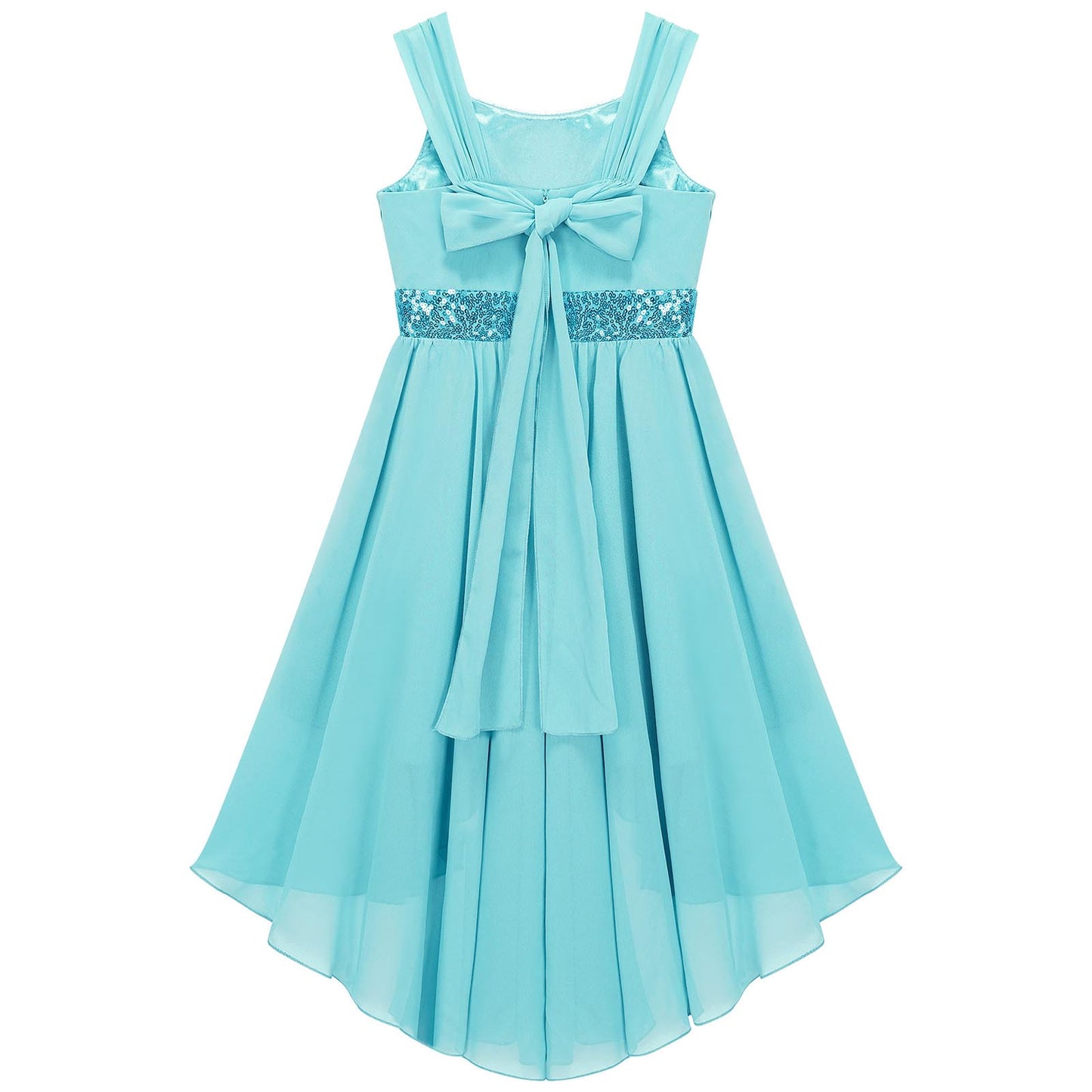 Kinder Blumenmädchenkleid Ärmellos Pailletten Hi-Low-Saum Abendkleid Elegantes Chiffon Prinzessin Geburtstag Formales Hochzeitskleid